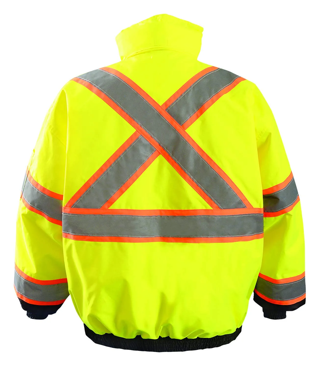 OccuNomix LUX-350-B2X-Y2X High Visibility 2-in-1 Quilted Two-Tone Black Bottom X Back Bomber Jacket with Zip-Out Quilted Liner and 7 Pockets, Class 3, 100% ANSI Polyester, 2X-Large, Yellow