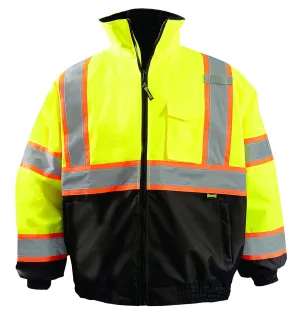 OccuNomix LUX-350-B2X-Y2X High Visibility 2-in-1 Quilted Two-Tone Black Bottom X Back Bomber Jacket with Zip-Out Quilted Liner and 7 Pockets, Class 3, 100% ANSI Polyester, 2X-Large, Yellow