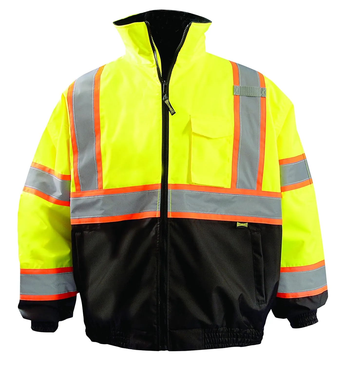 OccuNomix LUX-350-B2X-Y2X High Visibility 2-in-1 Quilted Two-Tone Black Bottom X Back Bomber Jacket with Zip-Out Quilted Liner and 7 Pockets, Class 3, 100% ANSI Polyester, 2X-Large, Yellow