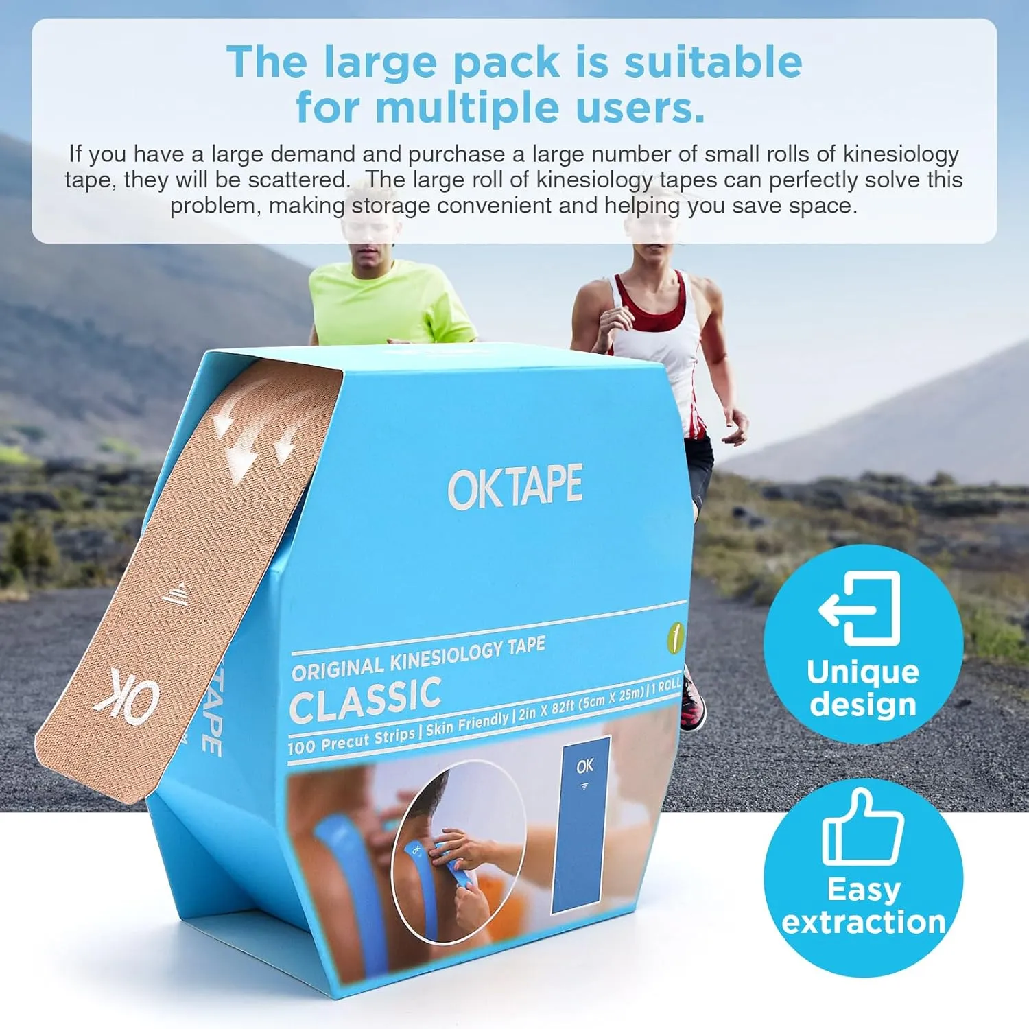 OK TAPE Kinesiology Tape Pre Cut Strips, Breathable Latex Free Athletic Tape Roll for Muscle, 2in×10in/PCS,100 PCS