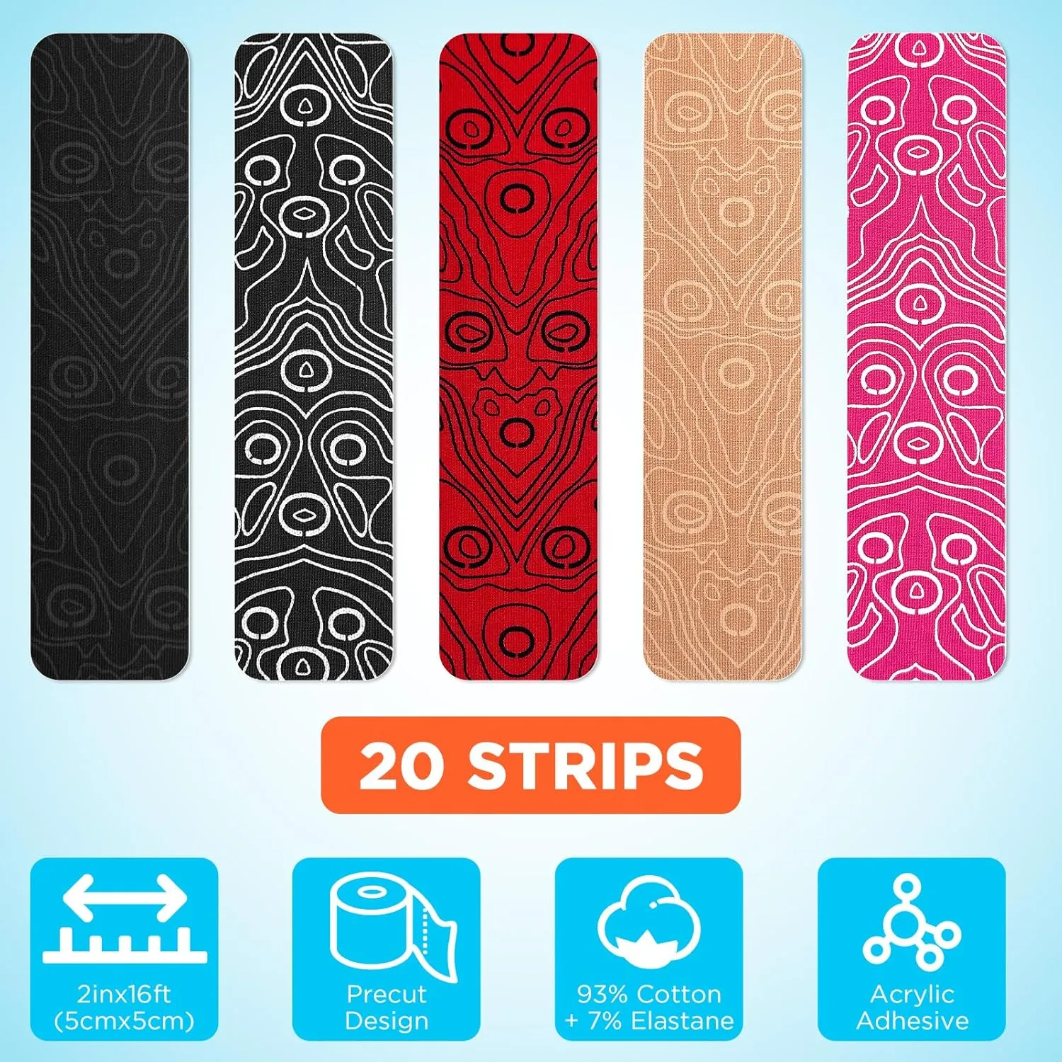 OK TAPE PRO Original Kinesiology Tape Pre-Cut Strips, Latex Free Elastic Athletic Tape Roll, 2in×16ft 2Rolls,Red Black