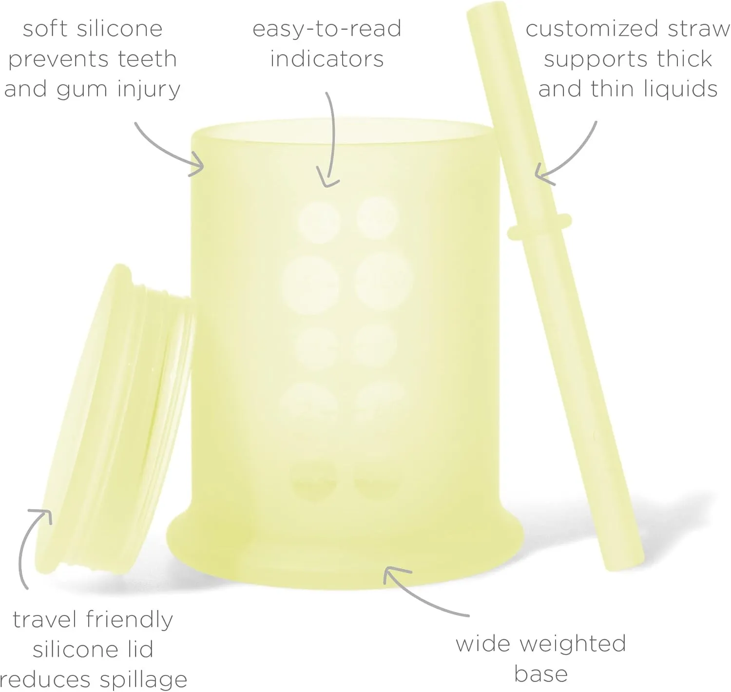 Olababy Silicone Training Cup with Straw Lid | Babies Water Drinking Cup | 6  Mo Infant To 12-18 Months Toddler | Sippy Cup For Kids & Smoothie Cup | Baby Led Weaning (Lemon, 5 oz)