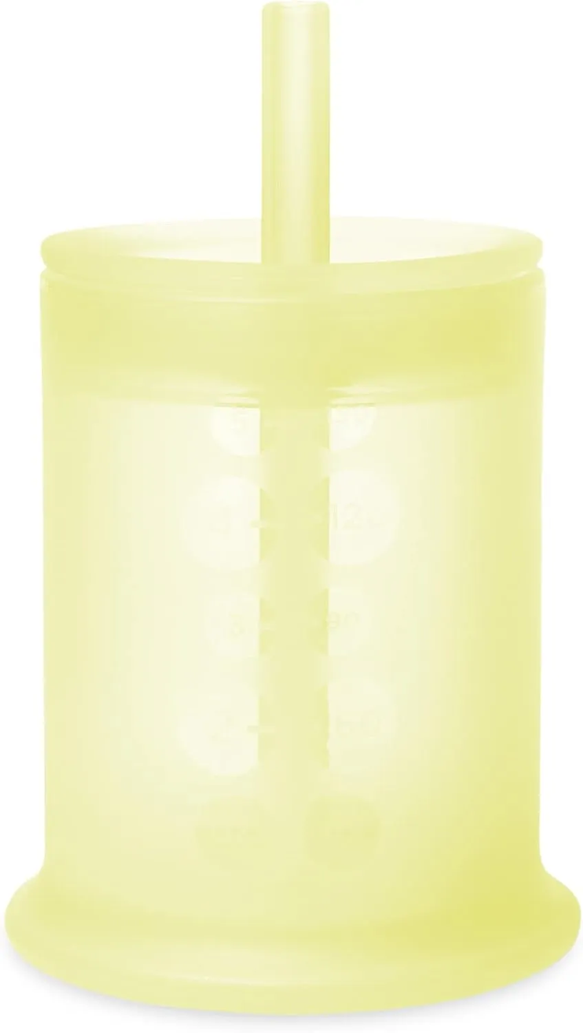 Olababy Silicone Training Cup with Straw Lid | Babies Water Drinking Cup | 6  Mo Infant To 12-18 Months Toddler | Sippy Cup For Kids & Smoothie Cup | Baby Led Weaning (Lemon, 5 oz)