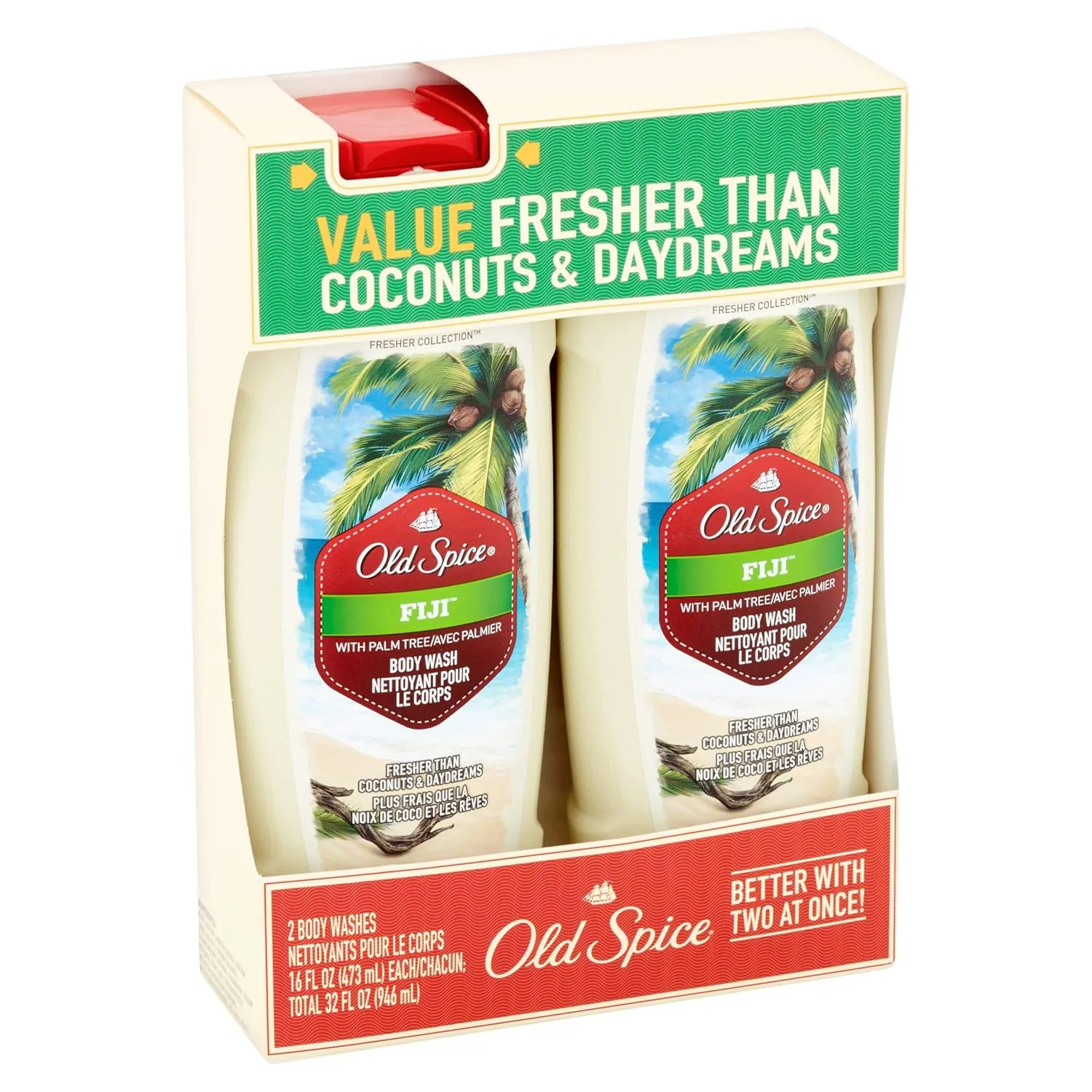 Old Spice Fresher Collection Men's Body Wash, Fiji, 16 Ounce (Pack of 2)