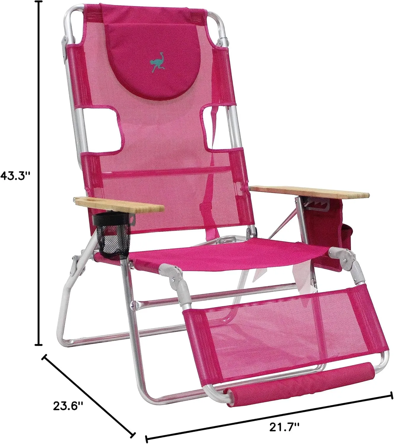 Ostrich Altitude 3N1 Lightweight Lawn Beach Reclining Lounge Chair w/Footrest, Outdoor Furniture for Patio, Balcony, Backyard, or Porch, Blue Stripe