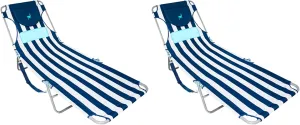 Ostrich Comfort Lounger Face Down Sunbathing Chaise Lounge Beach Chair (2 Pack)