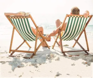 Outdoor Beach Chair Folding Four-Speed Adjustable Solid Wood Oxford Canvas Chair Recliner Chair Portable Lunch Break Wooden Lounge Chair (with Pillow)