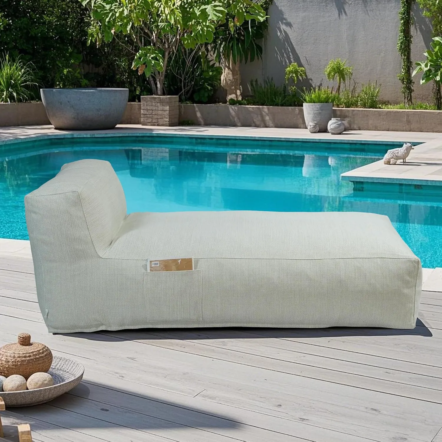 Outdoor Bean Bag Bed Lounger Chair for Pool, Comfy Foam Lazy Patio Sofa Furniture, Water-Resistant Outside Couch, Outdoor Day Beds Sofa for Pool, Patio, Deck (Light Green, 70.86 inch)