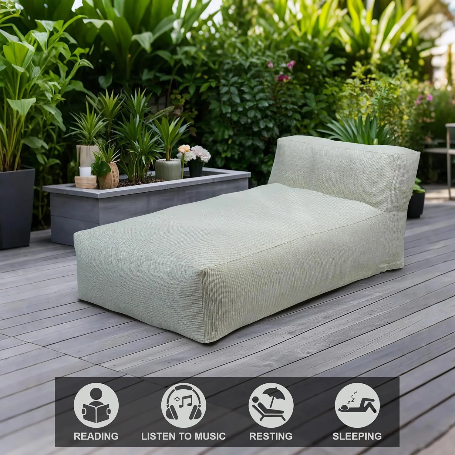 Outdoor Bean Bag Bed Lounger Chair for Pool, Comfy Foam Lazy Patio Sofa Furniture, Water-Resistant Outside Couch, Outdoor Day Beds Sofa for Pool, Patio, Deck (Light Green, 70.86 inch)