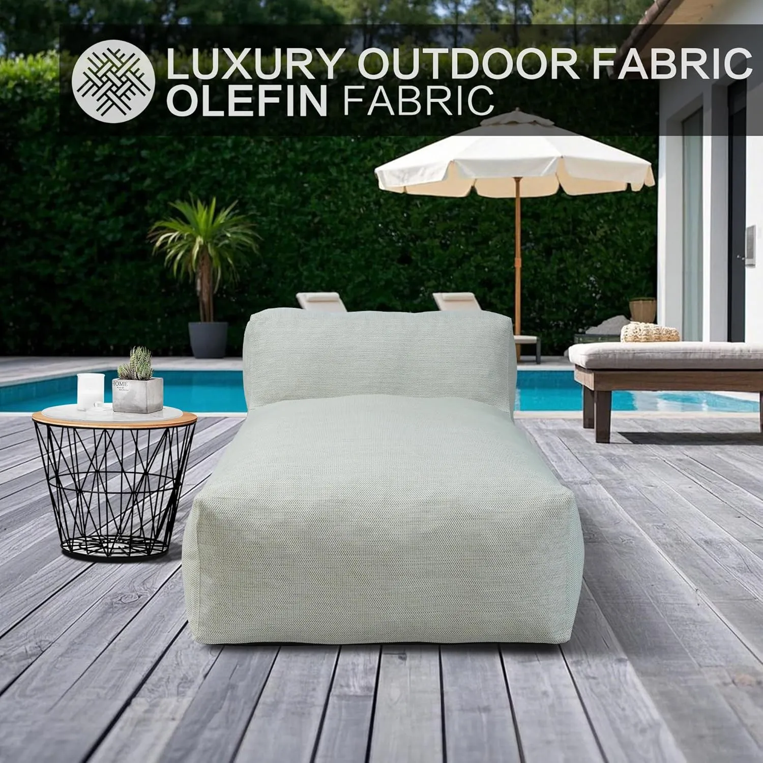 Outdoor Bean Bag Bed Lounger Chair for Pool, Comfy Foam Lazy Patio Sofa Furniture, Water-Resistant Outside Couch, Outdoor Day Beds Sofa for Pool, Patio, Deck (Light Green, 70.86 inch)