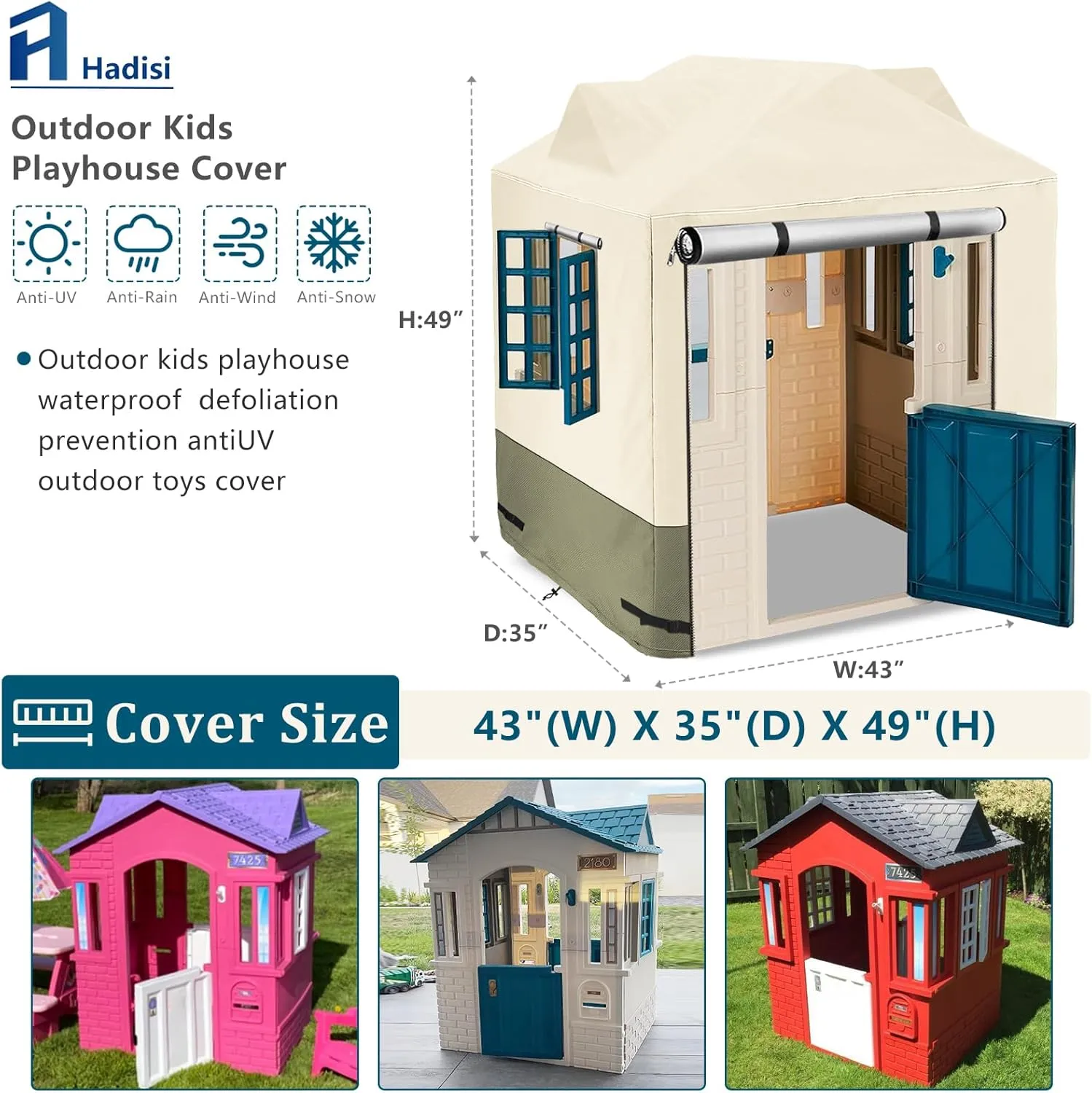 Outdoor Kids Playhouse Cover,Waterproof Cover for Multiple Brands with The Same Size Kids' Playhouse (Beige-43 W x 35" D x 48" H)