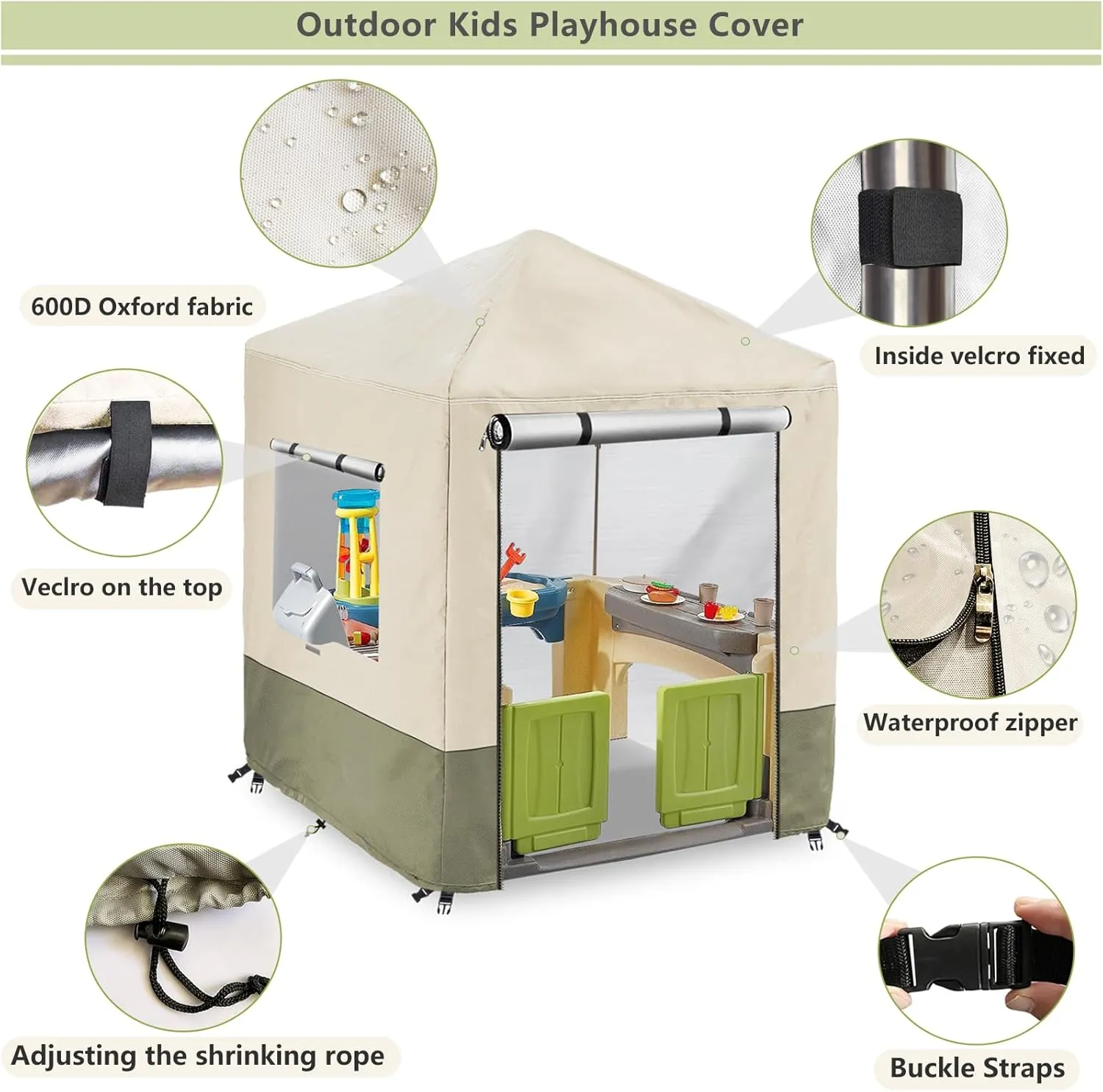 Outdoor Kids Playhouse Cover,Waterproof Cover Suitable for Multiple Brands With The Same Size Playhouse (Grey-56" W x 56" D x 60.2" H)