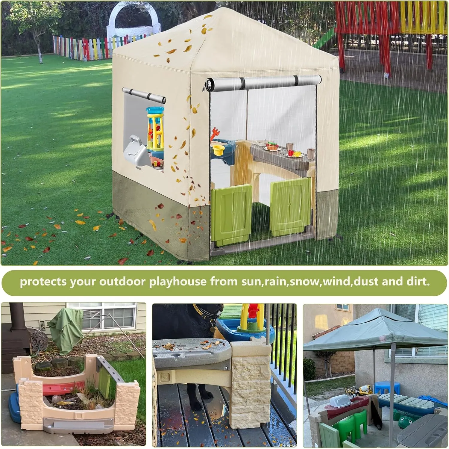 Outdoor Kids Playhouse Cover,Waterproof Cover Suitable for Multiple Brands With The Same Size Playhouse (Grey-56" W x 56" D x 60.2" H)