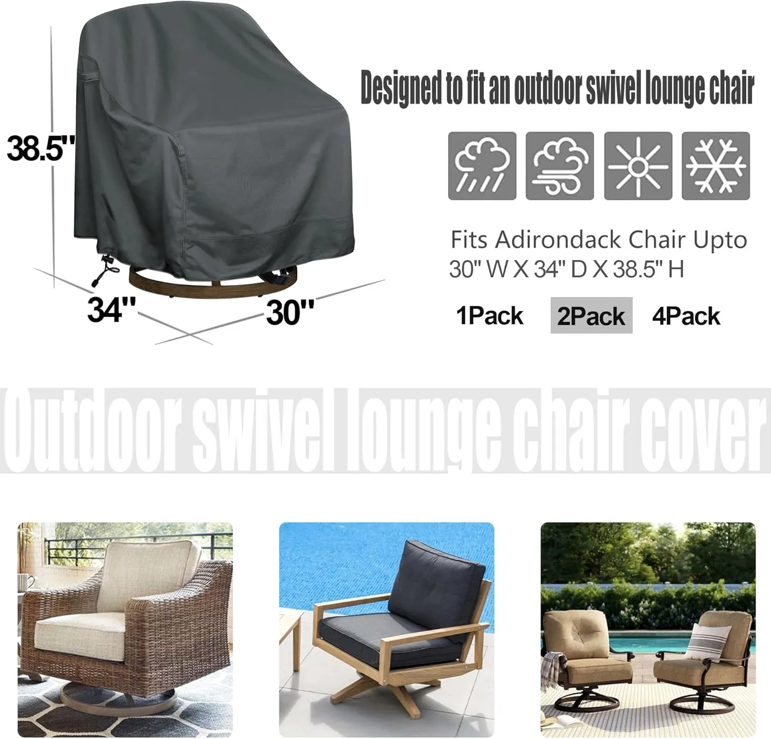 Outdoor Swivel Lounge Chair Cover 2 Pack,Patio Furniture Cover,Waterproof Heavy Duty,30" W X 34" D X 38.5" H
