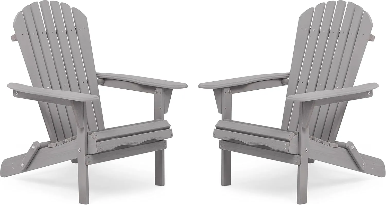 Outdoor Wooden Folding Adirondack Chair Set of 2 with Pre-Assembled BackRest, Wood Patio Chair for Garden Backyard Porch Pool Deck Firepit