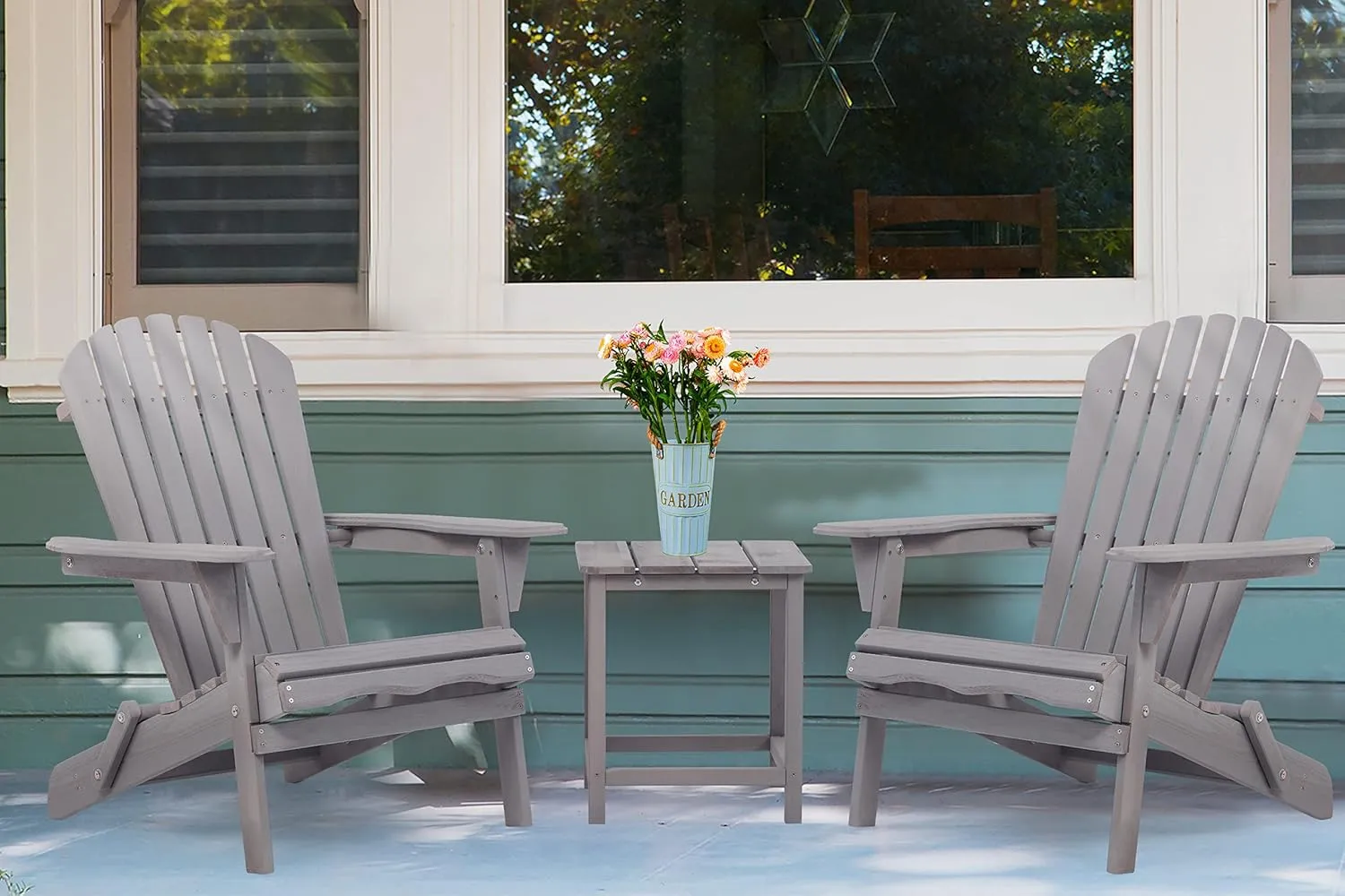 Outdoor Wooden Folding Adirondack Chair Set of 2 with Pre-Assembled BackRest, Wood Patio Chair for Garden Backyard Porch Pool Deck Firepit