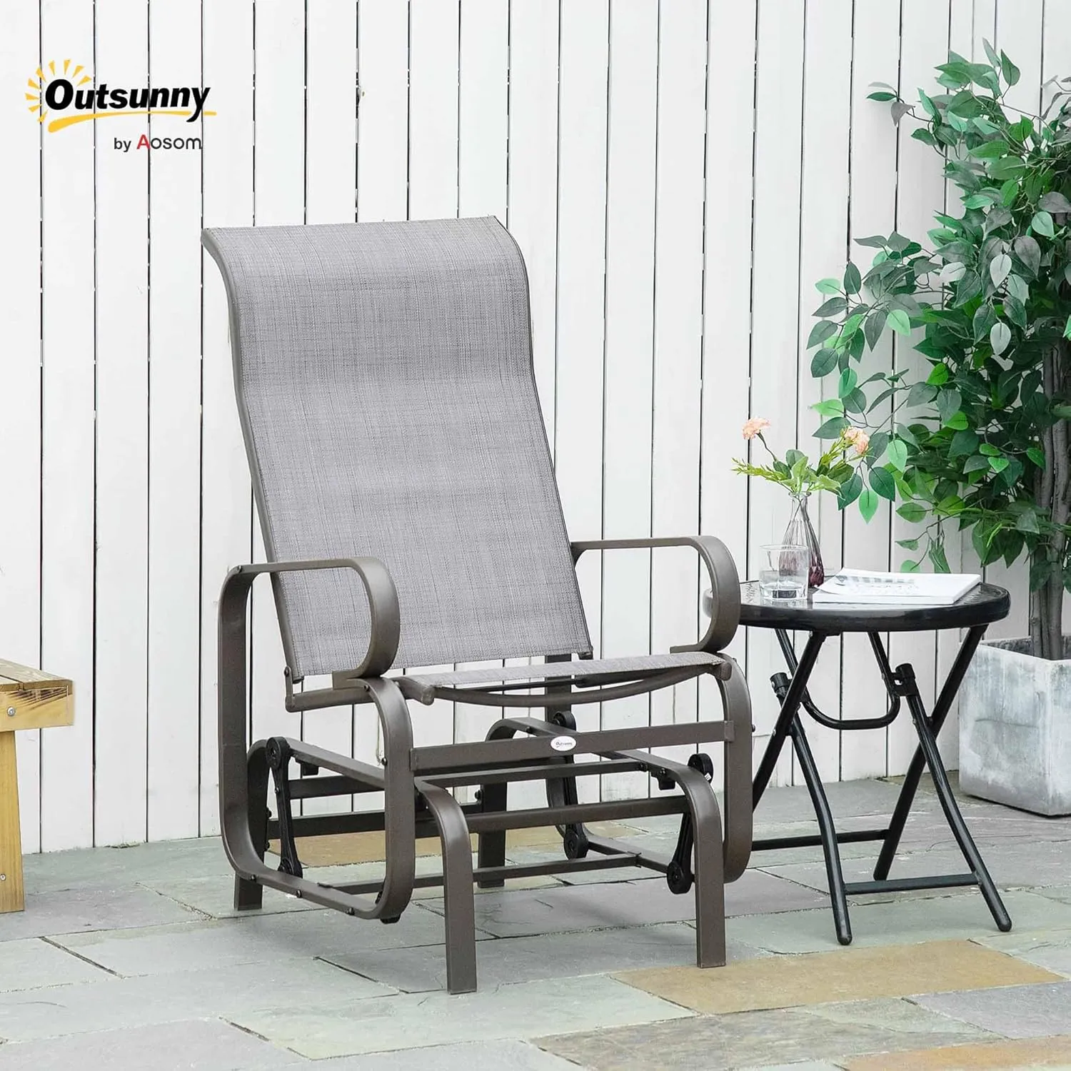 Outsunny Outdoor Glider Chair, Gliders for Outside Patio with Smooth Rocking Mechanism and Lightweight Construction for Backyard, Gray