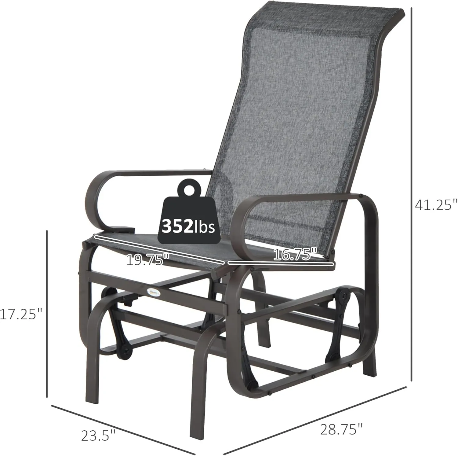 Outsunny Outdoor Glider Chair, Gliders for Outside Patio with Smooth Rocking Mechanism and Lightweight Construction for Backyard, Gray