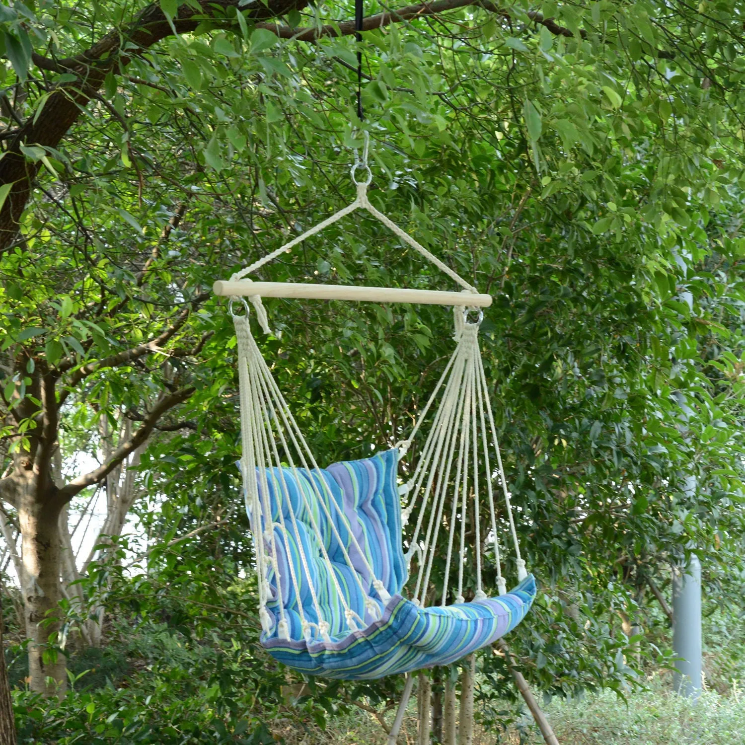 Outsunny Portable Hanging Woven Hammock Seat Rope Swing Chair Sleeping Bed For Outdoor Garden Yard C|Outsunny Portable Hanging Tisse Hamac Siege Chaise Balancoire Lit De Couchage Pour Jardin Jardin Ext