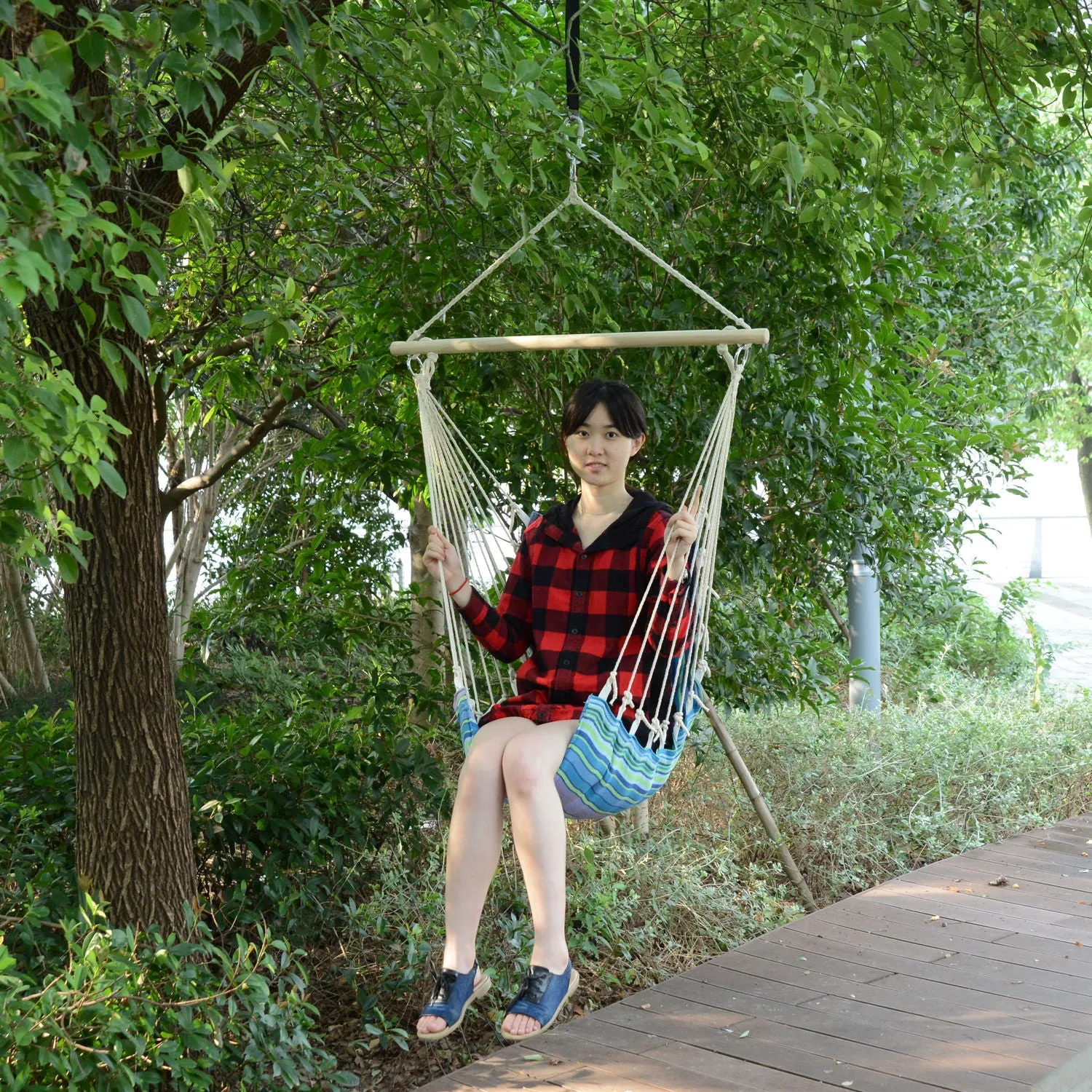 Outsunny Portable Hanging Woven Hammock Seat Rope Swing Chair Sleeping Bed For Outdoor Garden Yard C|Outsunny Portable Hanging Tisse Hamac Siege Chaise Balancoire Lit De Couchage Pour Jardin Jardin Ext