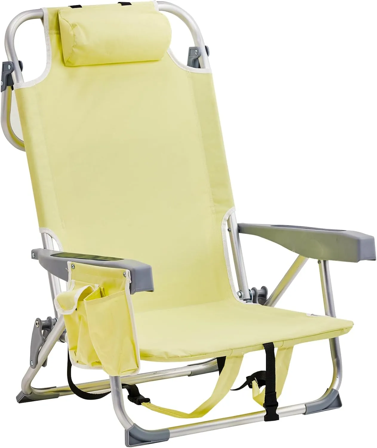 Outvita Backpack Beach Chair, 5 Level Adjustable Positions Beach Chair with Back Storage Bag, Cooler Pouch and Side Bags for Beach Poolside Lawn