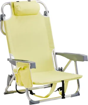 Outvita Backpack Beach Chair, 5 Level Adjustable Positions Beach Chair with Back Storage Bag, Cooler Pouch and Side Bags for Beach Poolside Lawn