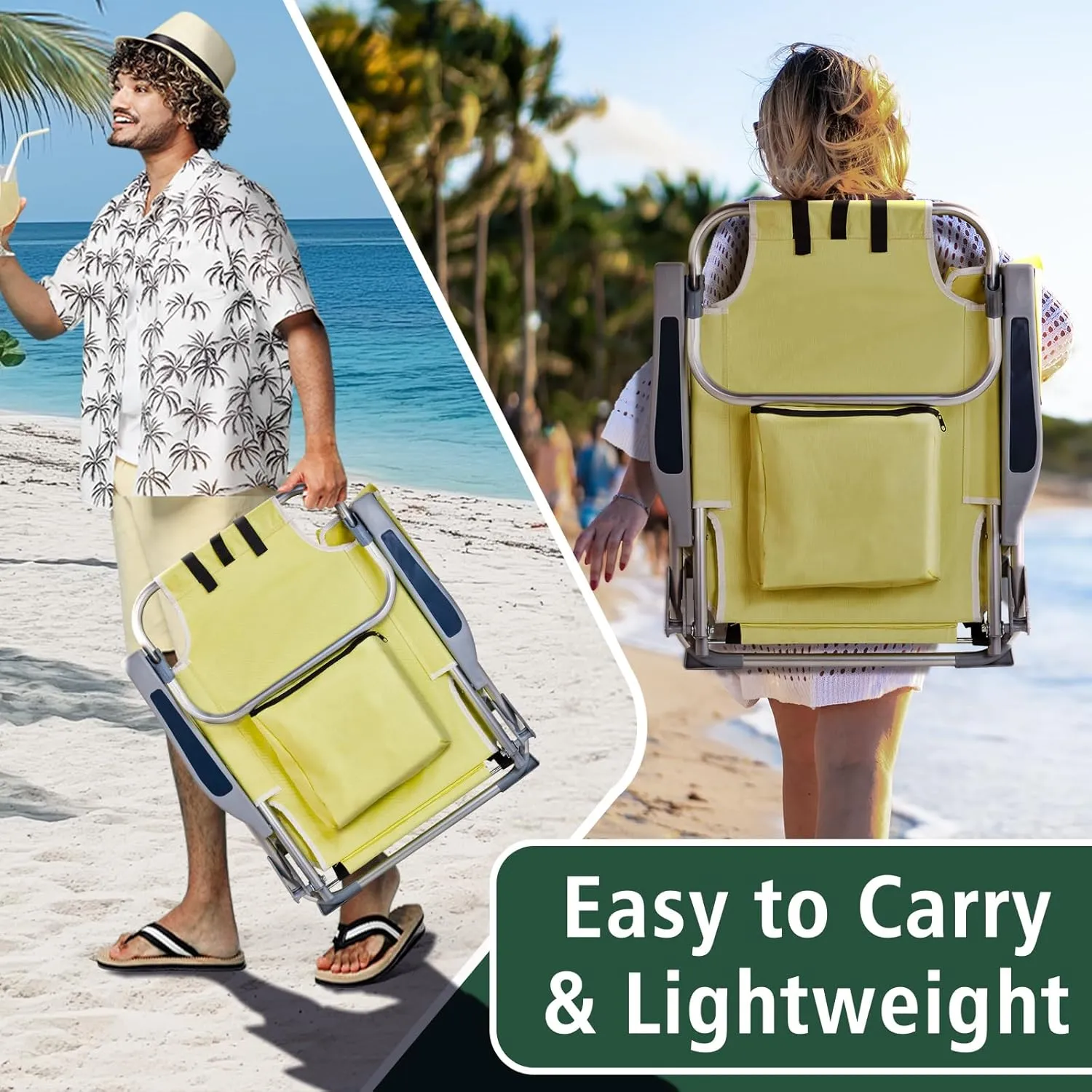Outvita Backpack Beach Chair, 5 Level Adjustable Positions Beach Chair with Back Storage Bag, Cooler Pouch and Side Bags for Beach Poolside Lawn