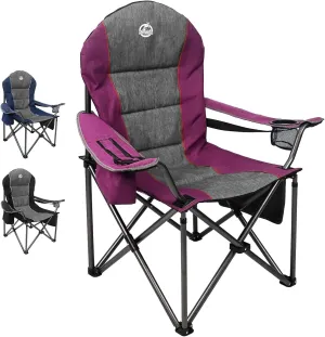 Oversized Portable Camping Chair, Full Padded Outdoor Folding Chair Support 350 LBS, Heavy Duty Lawn Chair with Cup Holder, Cooler Bag, Lumbar Support, Head Pocket for Adult (Purple)