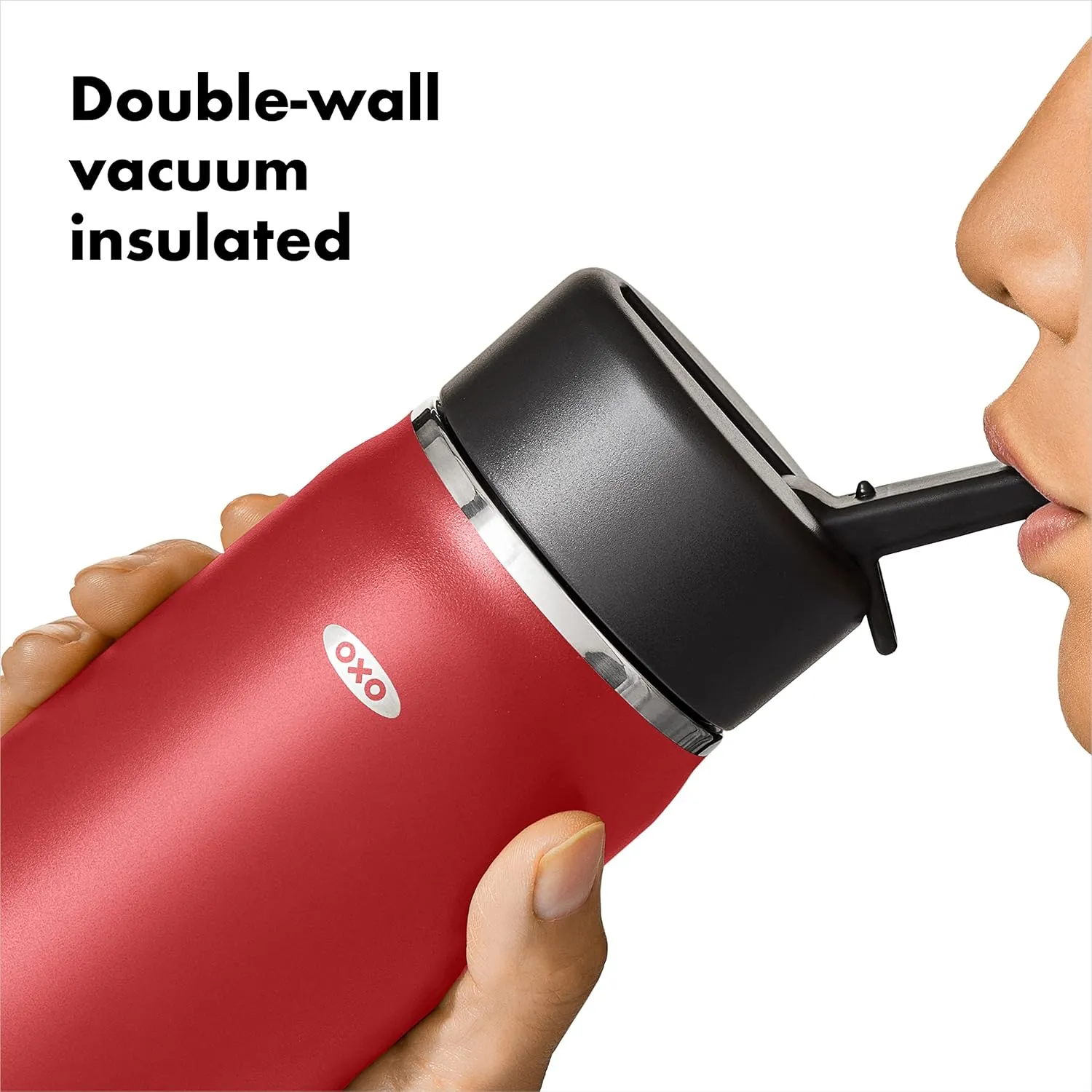OXO Strive 16oz Wide Mouth Water Bottle with Straw Lid - Garnet