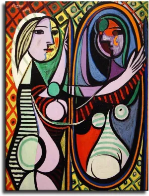 Pablo Picasso Painting Picture Art Print on Canvas Home Room Decor Mural (12x16inch-NoFramed,Mujer ante espejo)