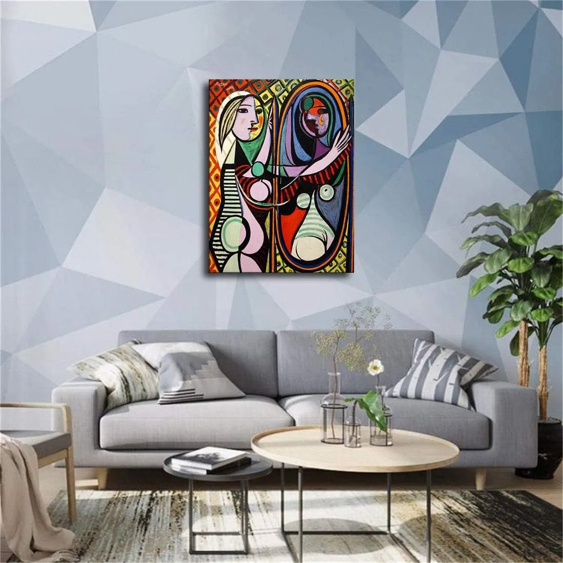 Pablo Picasso Painting Picture Art Print on Canvas Home Room Decor Mural (12x16inch-NoFramed,Mujer ante espejo)
