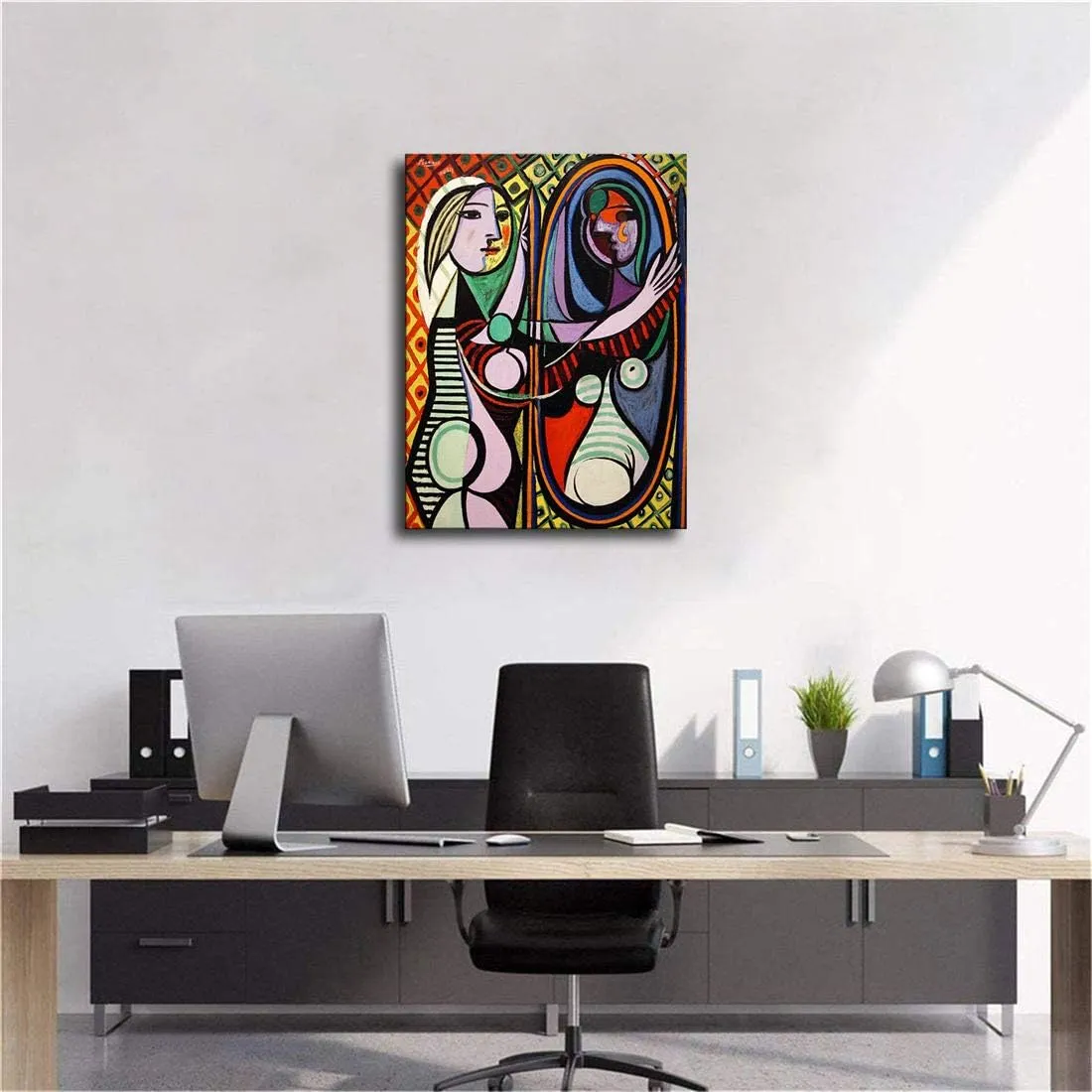 Pablo Picasso Painting Picture Art Print on Canvas Home Room Decor Mural (12x16inch-NoFramed,Mujer ante espejo)