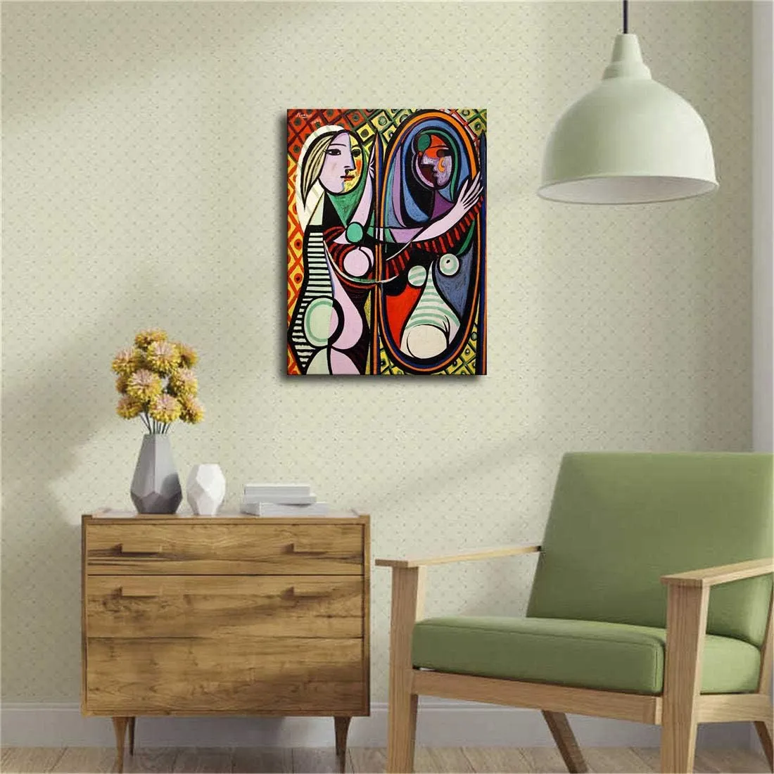 Pablo Picasso Painting Picture Art Print on Canvas Home Room Decor Mural (12x16inch-NoFramed,Mujer ante espejo)