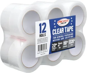 Pacific Mailer Clear Packing Tape, Packaging Tape for Shipping Packaging Moving Sealing 2 Inch Wide, 2.0mil Thickness, 110 Yard Per Roll, Total 1320 Yards [Pack of 12 Rolls]