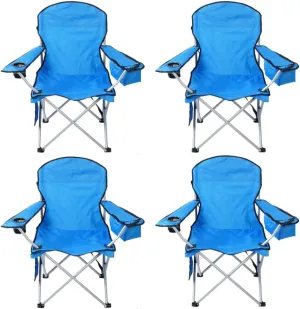 Pack of 4 Portable Lawn Chairs, with Built-in Can Cooler, Storage Pocket, Carry Bag, and Cup Holder, Includes Carry Bag – Blue [4-Pack]