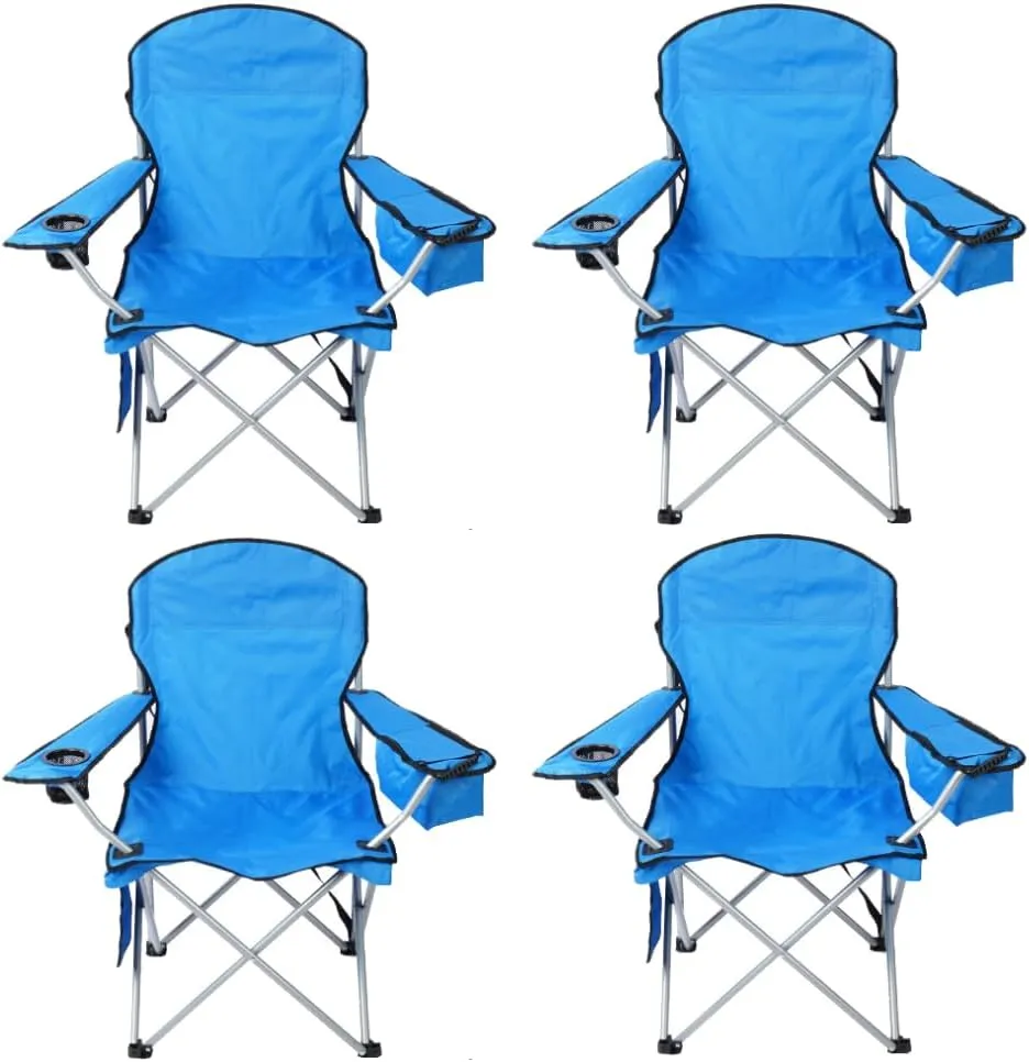 Pack of 4 Portable Lawn Chairs, with Built-in Can Cooler, Storage Pocket, Carry Bag, and Cup Holder, Includes Carry Bag – Blue [4-Pack]