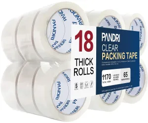 PANDRI Packing Tape, 18 Rolls Heavy Duty Clear Packaging Tape for Shipping Packaging Moving Sealing, 1.88 inches Wide, 65 Yards Per Roll, Total 1170 Yards
