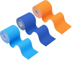 PATIKIL 5.5 Yard x 3 Inch Kinesiology Tape, 3 Roll Adhesive Cotton Sports Muscle Support Tapes Waterproof Elastic Tape for Knee Ankle Wrist Shoulder, Orange/Dark Blue/Blue