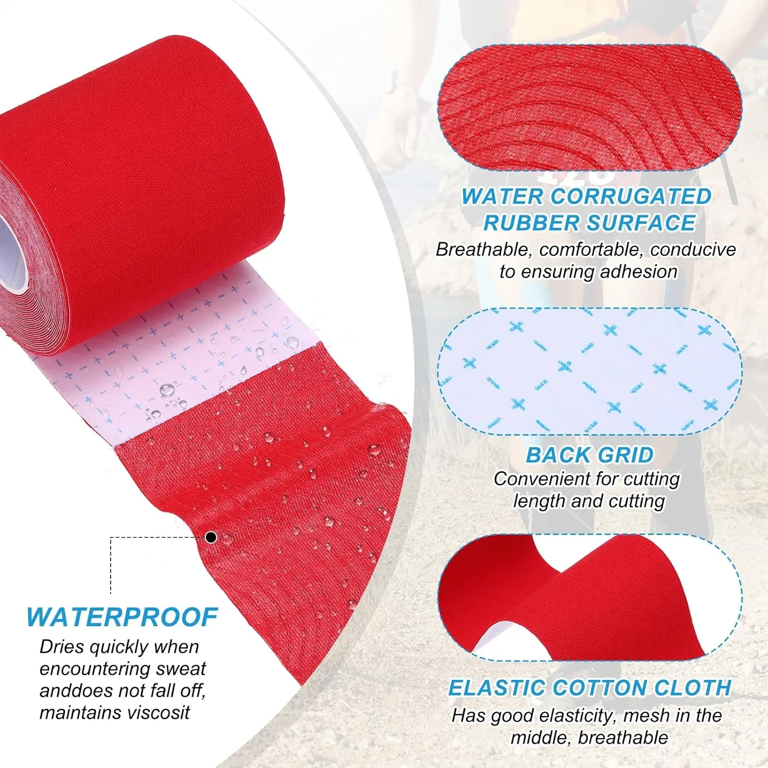 PATIKIL 5.5 Yard x 3 Inch Kinesiology Tape, 3 Roll Adhesive Cotton Sports Muscle Support Tapes Waterproof Elastic Tape for Knee Ankle Wrist Shoulder, Red