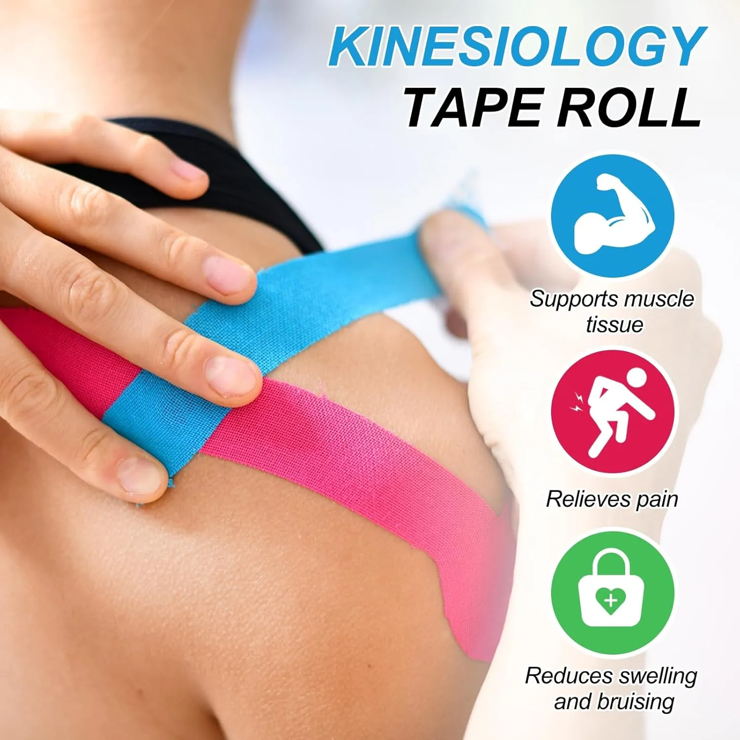 PATIKIL 5.5 Yard x 3 Inch Kinesiology Tape, 3 Roll Adhesive Cotton Sports Muscle Support Tapes Waterproof Elastic Tape for Knee Ankle Wrist Shoulder, Red