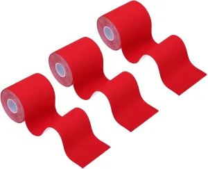 PATIKIL 5.5 Yard x 3 Inch Kinesiology Tape, 3 Roll Adhesive Cotton Sports Muscle Support Tapes Waterproof Elastic Tape for Knee Ankle Wrist Shoulder, Red