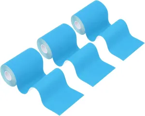 PATIKIL 5.5 Yard x 4 inch Kinesiology Tape, 3 Roll Adhesive Cotton Sports Muscle Support Tapes Waterproof Elastic Tape for Knee Ankle Wrist Shoulder, Light Blue