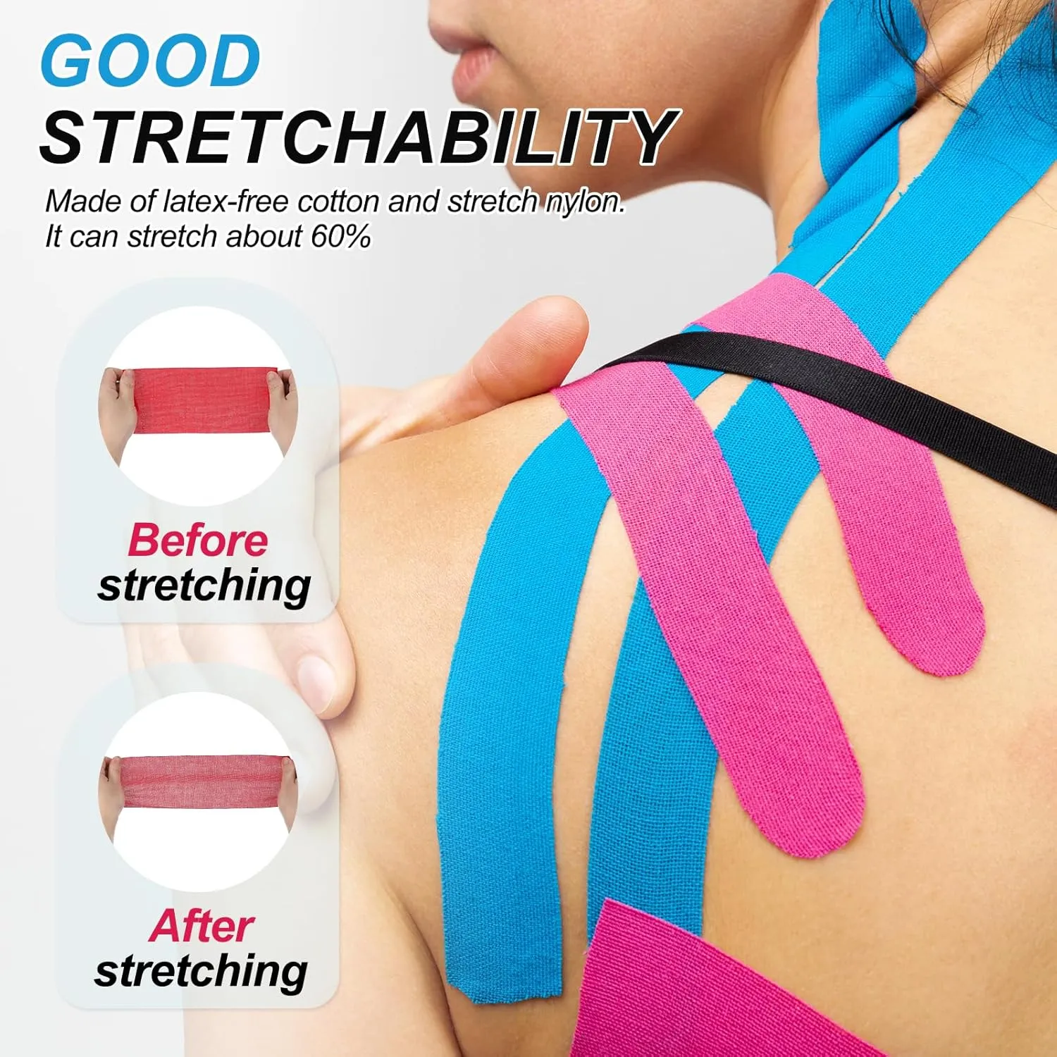 PATIKIL 5.5 Yard x 4 inch Kinesiology Tape, 3 Roll Adhesive Cotton Sports Muscle Support Tapes Waterproof Elastic Tape for Knee Ankle Wrist Shoulder, Light Blue