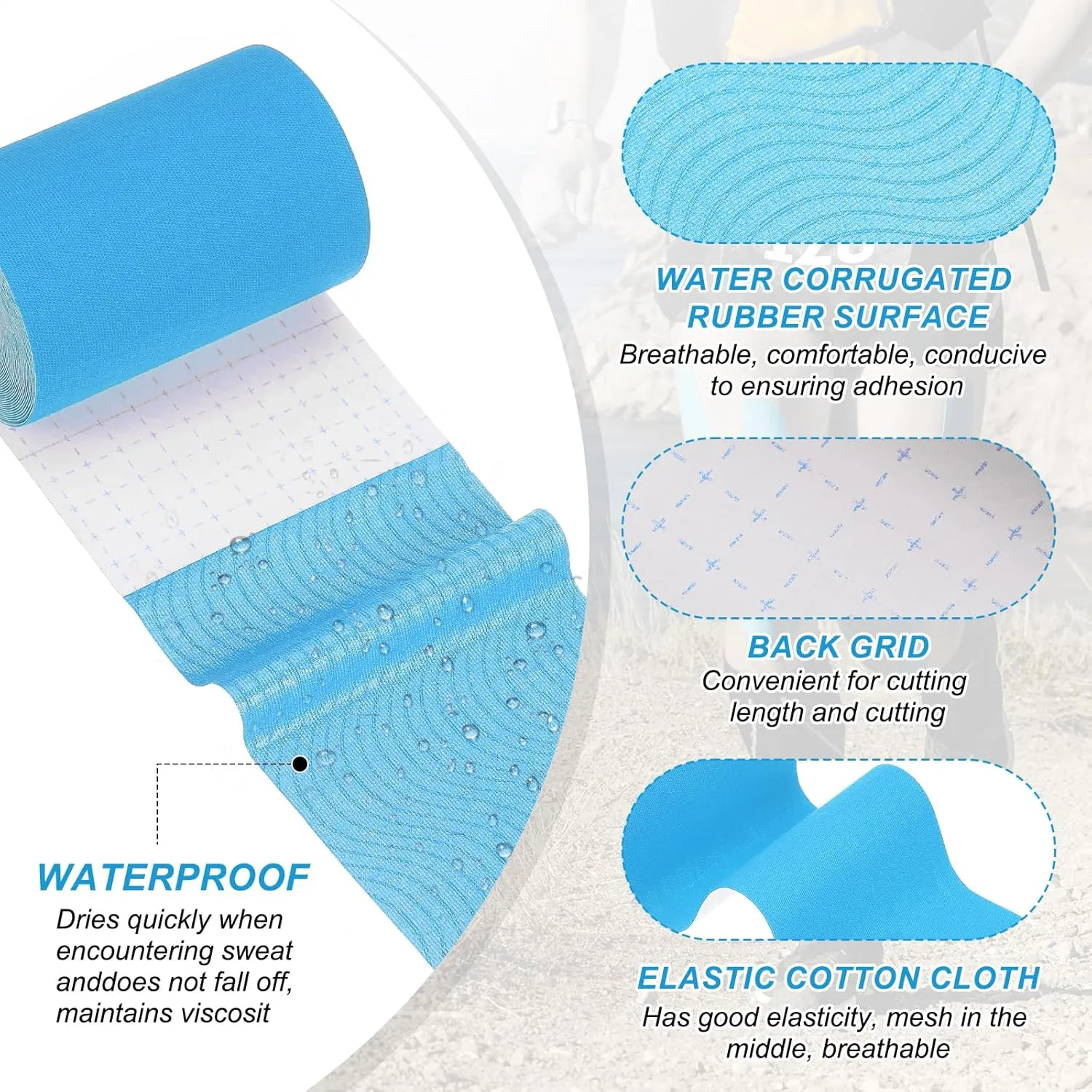 PATIKIL 5.5 Yard x 4 inch Kinesiology Tape, 3 Roll Adhesive Cotton Sports Muscle Support Tapes Waterproof Elastic Tape for Knee Ankle Wrist Shoulder, Light Blue