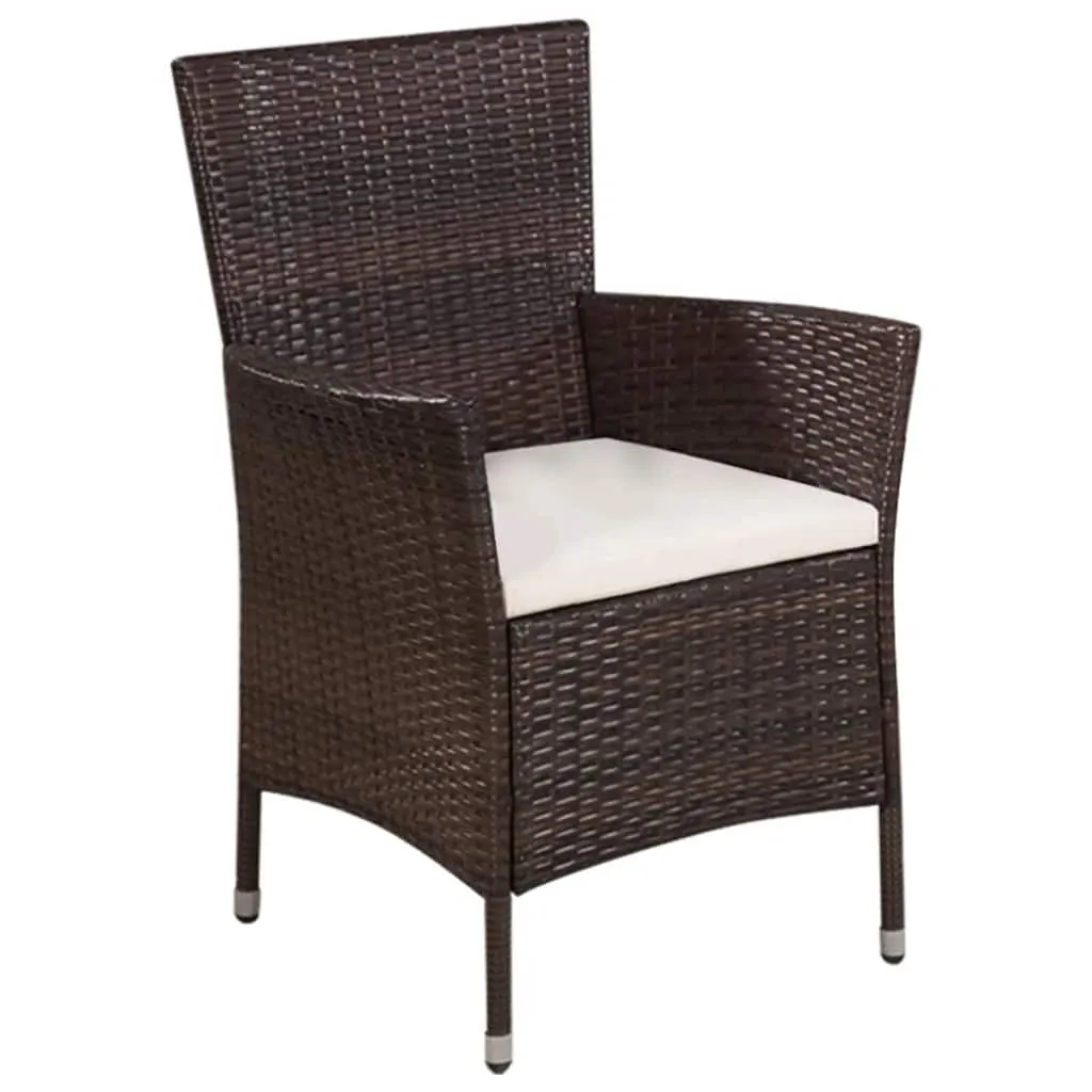 Patio Chair and Stool with Cushions Poly Rattan Brown