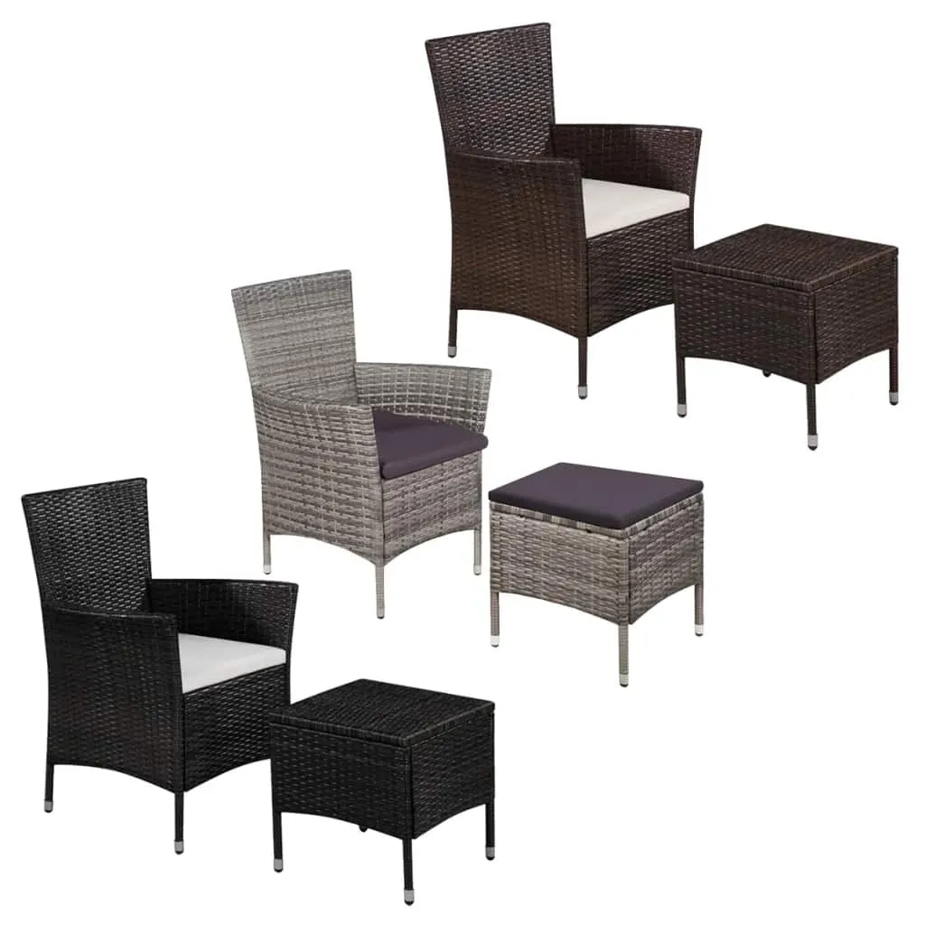 Patio Chair and Stool with Cushions Poly Rattan Brown