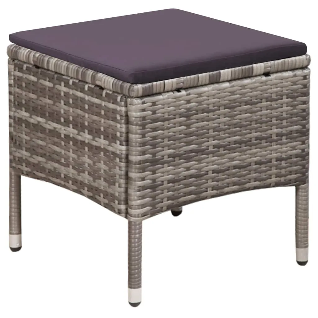 Patio Chair and Stool with Cushions Poly Rattan Brown