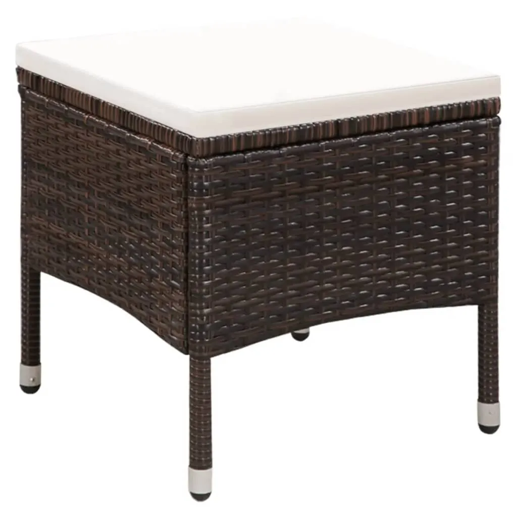 Patio Chair and Stool with Cushions Poly Rattan Brown