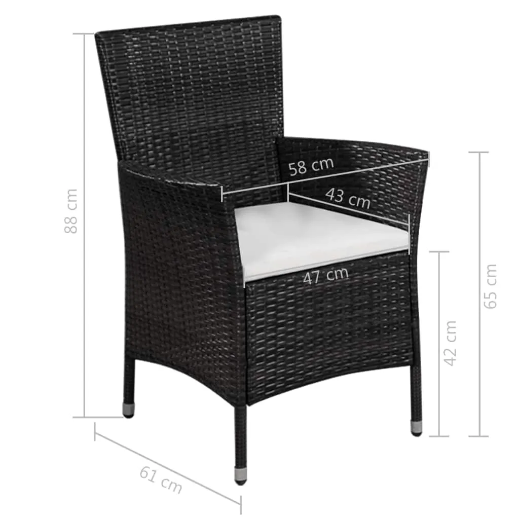 Patio Chair and Stool with Cushions Poly Rattan Brown