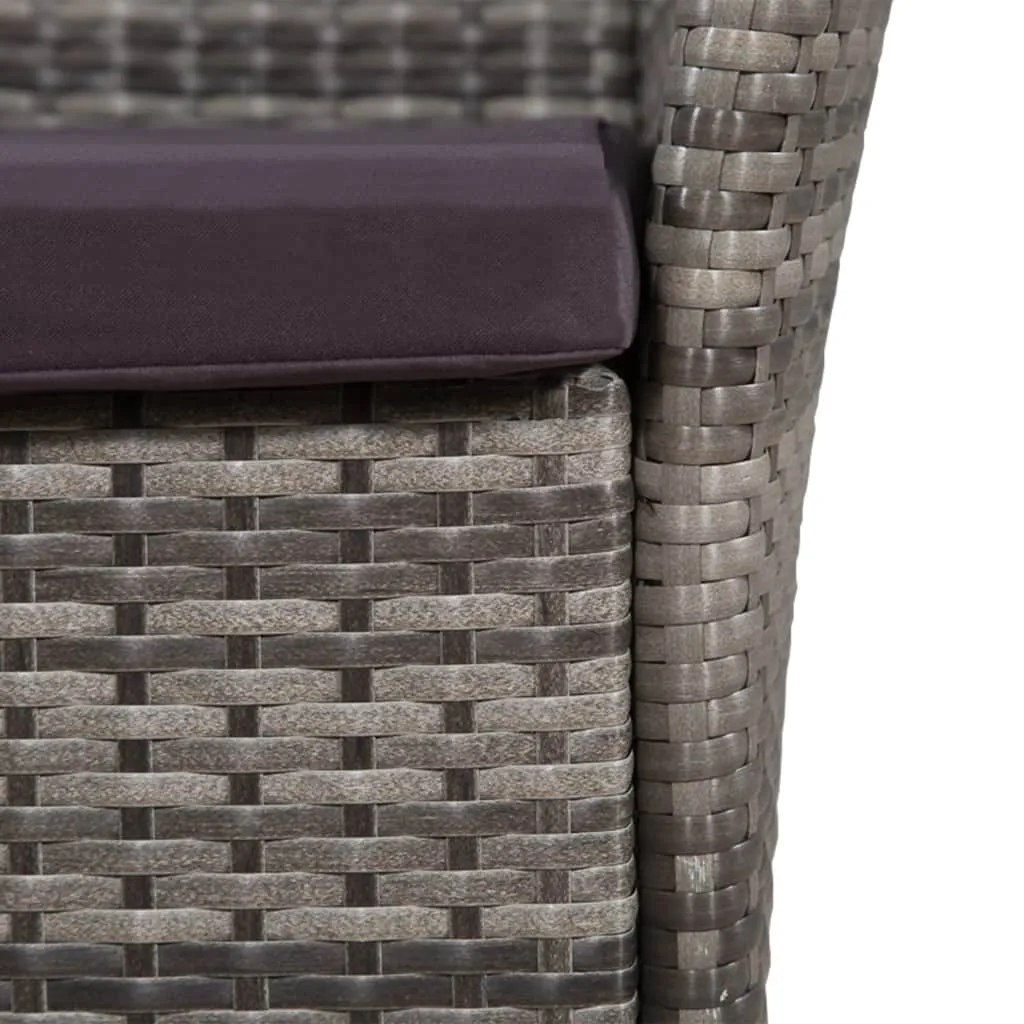 Patio Chair and Stool with Cushions Poly Rattan Brown